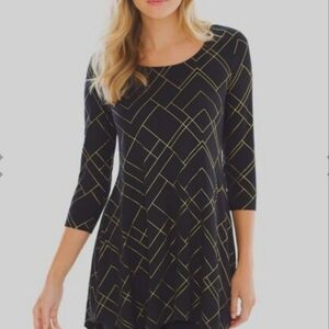 SOMA Soft Jersey Handkerchief Hem Tunic Glitz Geo Gold SMALL